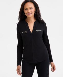 Женская блузка с карманом на молнии JM Collection, Deep Black Combo