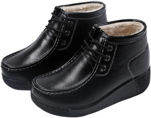 Женские кожаные ботильоны на танкетке, удобные ботинки на шнуровке с платформой для повседневной носки и работы, поддерживающая повседневная обувь Hhhchpm, Black Velvet