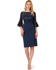 Платье Adrianna Papell Floral Lace Combo Dress, темно-синий