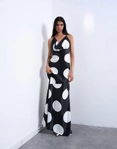 Платье Topshop с воротником-хомутом и принтом в однотонный горошек