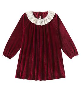 Платье из бархата Venola с кружевной отделкой Konges Sløjd, Red Dahlia