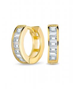 Серьги-кольца с фианитами багетной огранки, серебро 925 пробы Bling Jewelry, Gold-tone