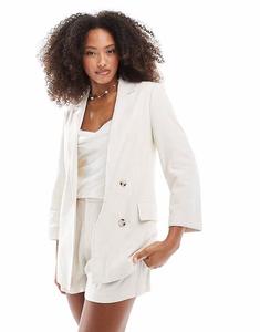 Блейзер Stradivarius coord из льна бежевого цвета