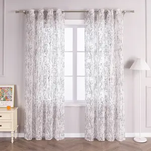 Штора с люверсами, вуаль с принтом блестящие ветки, прозрачная штора с люверсами для спальни или гостиной, 145 x 140 см, коричневая, 1 шт. Joyswahl