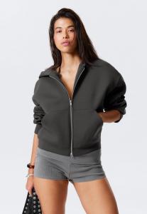 Толстовка Weekday OVERSIZED SCUBA ZIP HOODIE, Off Black/Grey