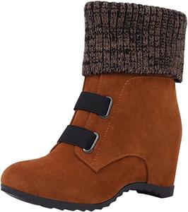 No Brand Женские замшевые зимние ботинки с шерстью, эластичной верхней частью, наклонным каблуком и толстой подошвой, короткие ботинки до голенища (хаки, 9 размер)