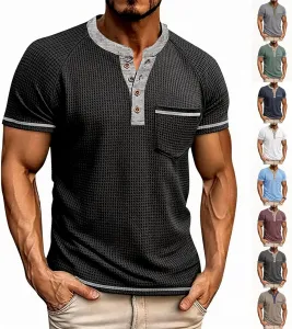 Футболка-хенли с вафельной текстурой, короткий рукав, карман hayudier