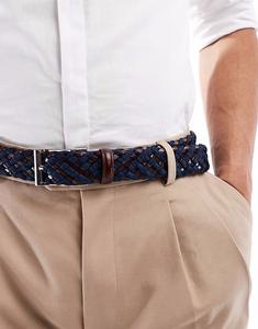 Эластичный тканый ремень ASOS DESIGN из смеси искусственной кожи темно-синего и коричневого цветов