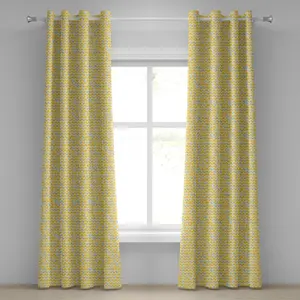 Желтая шевронная штора ABAKUHAUS с люверсами, абстрактный этнический узор икат с выцветшими зигзагообразными мотивами, декоративные двухпанельные шторы, 280 см x 225 см, цвет: бархатцы, бледно-голубой, белый Abakuhaus