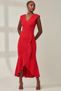 Длинное платье без рукавов Tara с драпировкой Jolie Moi, красный