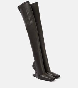 Кожаные сапоги выше колена Cantilever 120 Rick Owens, цвет dark dust