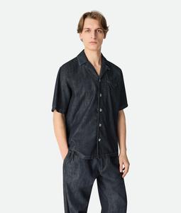 Rinsed indigo straight denim shirt BOTTEGA VENETA, индиго