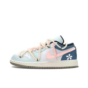 Jordan Баскетбольные кроссовки Air 1, износостойкие, винтажные, низкие, унисекс, синие, розовые