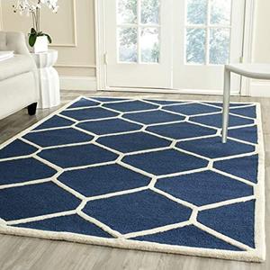 Ковер SAFAVIEH, 153 x 244 см, Cambridge Collection, Navy Blue & Ivory, ручной работы марокканский узор Trellis из шерсти, идеально для помещений с высокой проходимостью в гостиной, спальне (CAM144G)