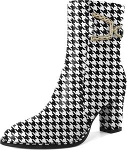 Younton Женские ботильоны на массивном каблуке, модные ботинки с бусинами, боковая молния, округлый носок, подходящие для работы, официального стиля, с 3-дюймовым каблуком, стильные и трендовые ботильоны