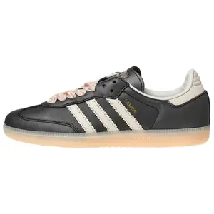 Кроссовки Adidas Samba OG Black Pink Ribbon Laces Women's, черный/бежевый/розовый
