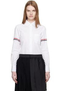 Нарукавные повязки из поплина, классическая рубашка с круглым воротником Thom Browne, белый