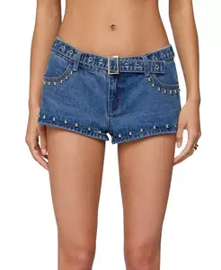 Джинсовые микрошорты с люверсами и заклепками Edikted, синий
