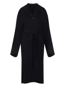 Пальто с поясом, украшенное брошью Carven, черный