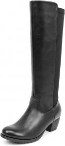 Женские сапоги VJH Confort до колена, с круглым носком, низким каблуком, эластичные и удобные, с широким голенищем, высокие сапоги для верховой езды, Black