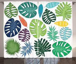 Штора ABAKUHAUS Филодендроны в деревенском стиле, с яркими яркими листьями, универсальная ленточная штора для гостиной с петлями и крючками, 280 x 225 см, белый многоцветный Abakuhaus