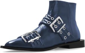 Женские ботильоны YDN с заостренным носком и пряжкой, низкий широкий каблук, с боковой молнией, для вечеринок и повседневной носки, размеры 4-16 US, Blue