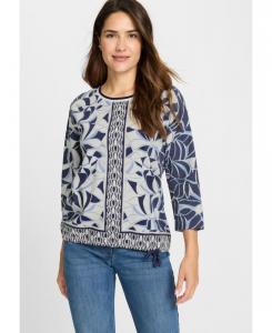 Футболка с абстрактным принтом в виде листьев и каймы Olsen, Indigo denim