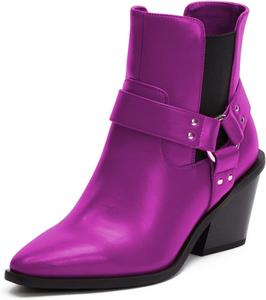 Женские ковбойские ботильоны YDN с заостренным носком, на массивном среднем каблуке, короткие с резинкой, осенне-зимние, размеры 4-15 US, Fuchsia