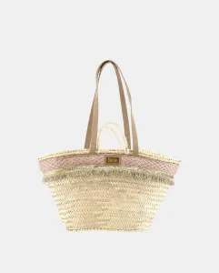 Сумка Capazo median de 8 vueltas de palma natural combinado con flecos y rafia Simó Sastre, розовый
