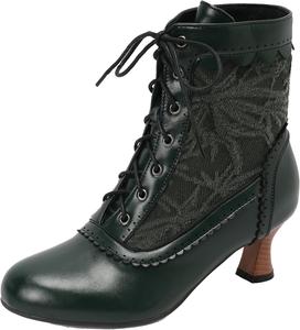 Женские ботильоны в ретро стиле с круглым носком, шнуровкой и регулируемой посадкой, короткие с широким каблуком XIEPP, Green