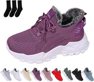 Женские зимние теплые ботинки на шнуровке, дышащие повседневные снегоступы для улицы и дома, кроссовки для бега на свежем воздухе Generic, Purple