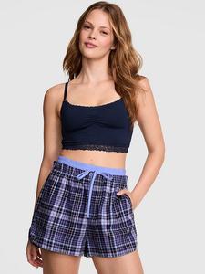 Пижамные шорты-боксеры бойфренда из фланели Pink, nior navy plaid