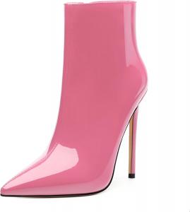 Женские ботильоны FOGEENA с заостренным носком, высоким каблуком-кубиком, из лакированной кожи, с боковой молнией, каблук 12 см, короткие ботинки, сексуальные, для свадьбы, свиданий и работы, осенние туфли, Baby Pink