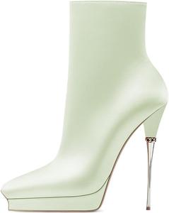 Женские ботильоны на платформе XYD из атласа с молнией, заостренным носком и металлическим каблуком-стилетто для клубного образа, Green