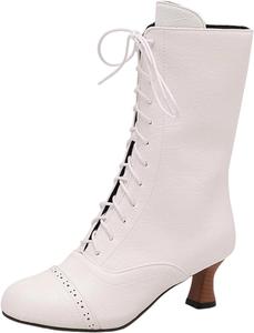 Женские сапоги до середины икры со шнуровкой, с круглым носком, ковбойские ботильоны с низким каблуком, уютная теплая подкладка, боковая молния, осень-зима Generic, White