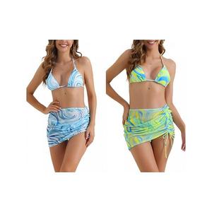 2 комплекта женского бикини с контрастными цветами, топ-халтер и треугольные трусики Inspire Chic, Blue Green