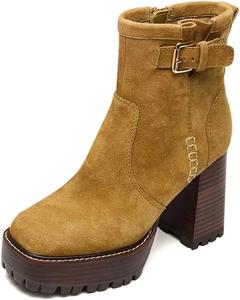 Женские ботильоны YDN с массивной платформой, квадратным носком, ремешком с пряжкой, высокими каблуками, застежками-молниями, для офиса и делового образа, размеры 4-16 US, Tan