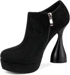 Женские сексуальные ботильоны YDN с закрытым носком, молнией, платформой и высокими толстыми каблуками, для вечеринок и выпускных, размеры 4-15 US, Black Suede