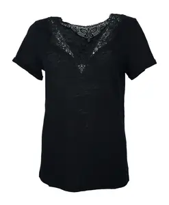 Льняная футболка с кружевной отделкой Hugo, черный