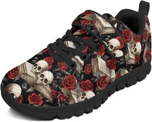 Детские кроссовки Skull Books на Хэллоуин, пробные беговые кроссовки для мальчиков и девочек, школьные кроссовки, противоскользящие, легкие, спортивные, для тенниса и ходьбы Pointodoor, Skull Books Retro Rose