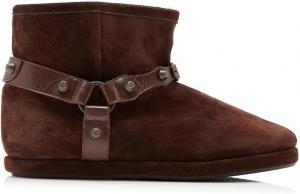 Женские замшевые зимние ботинки с круглым носком, украшенные заклепками, на щиколотке с пряжкой, плоские, уютные меховые ботильоны, модные повседневные ботинки на подъем OMLISHZTY, Chocolate