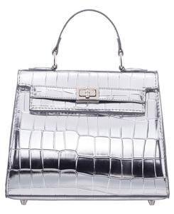 Миниатюрная сумка-саквояж с тиснением под крокодила и магнитной застежкой Nina, Silver