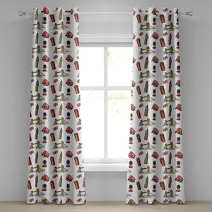 Шторы на люверсах ABAKUHAUS London, изображение Биг-Бена, Тауэрского моста, телефона Королевской гвардии, двухэтажного вагона и флага Великобритании, декоративные двухпанельные шторы на окна, 280 см x 260 см, цвет: фиолетовый, синий, песочно-коричневый