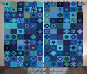 Штора ABAKUHAUS в деревенском стиле синяя, с карточным дизайном, для спальни, с присборенной тесьмой, петлями и крючками, 280 x 245 см, цвет папоротника, зеленый, фиолетовый Abakuhaus