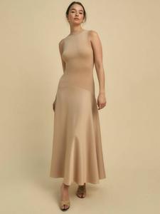 Вязаное платье без рукавов с атласной отделкой FLORERE, Light Brown