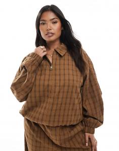 Куртка-комбинезон ASOS DESIGN Curve с подолом-пузырьком в горчичной клетке