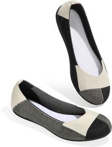 Женские балетки ATHMILE, вязаные плоские туфли для женщин, с круглым носком, без застежки, удобные женские туфли на плоской подошве для повседневного ношения, работы в офисе, свадеб, комфортные и мягкие, Black & White