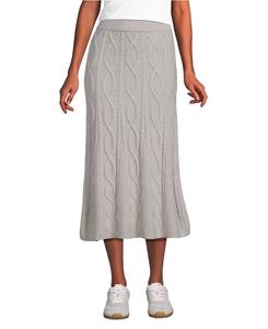 Женская уютная пышная юбка-свитер миди с косами и оборками Lands' End, Oatmeal tan heather