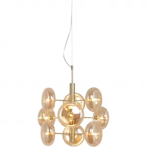 Подвесной светильник näve Orion G9 1 шт., матовая латунь, 9 плоских круглых стекол цвета янтаря, без ламп G9, высота 55 см Näve, Messing-matt