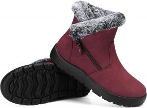 Зимние сапоги SHIBEVER для женщин водонепроницаемые: женские зимние ботинки теплые - ботильоны с меховой подкладкой на щиколотке - утепленная зимняя обувь, Red